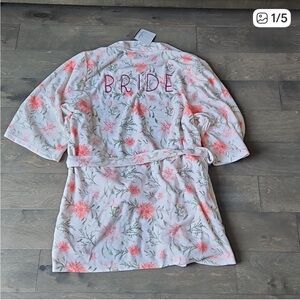 NWT BRIDE White and Pink Floral Robe